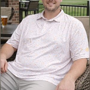 Adidas Parley Golf Polo Men’s 2X White Orange Flag Print Performance Sustainable